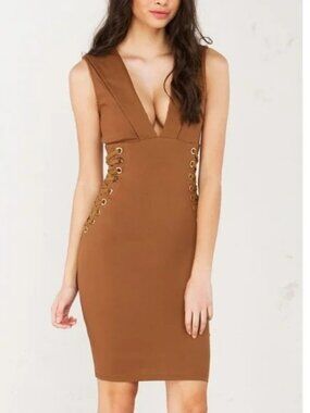 NWT Iris Mocha Brown Corset Bodycon Mini Cocktail Dress